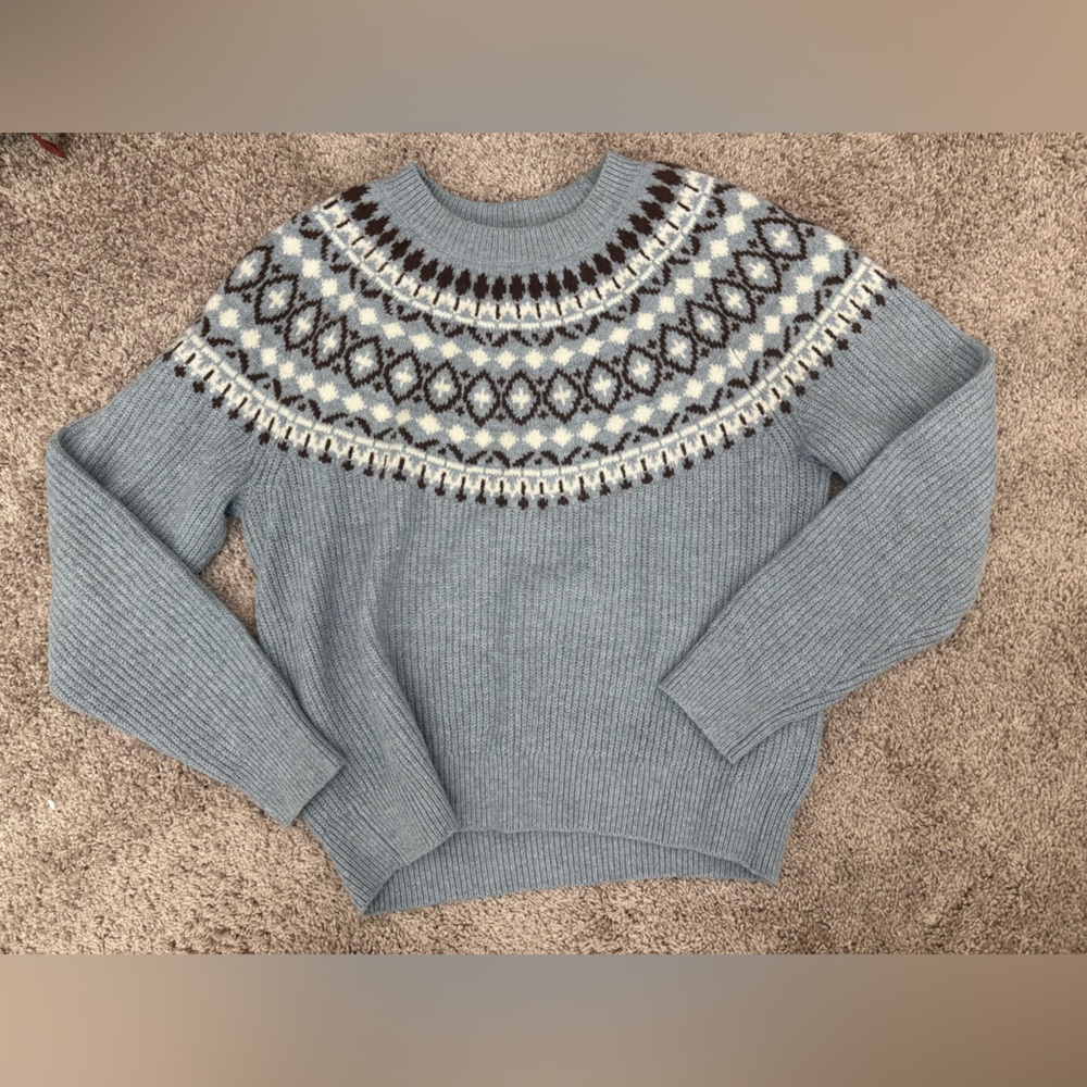 Fair Isle Ribbed Sweater Blue/Chocolate - M like new - Picture 2 of 6